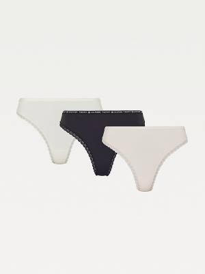 Bielizny Tommy Hilfiger 3-Pack Floral Koronkowe Trim Thongs Damskie Czarne | TH103OHL