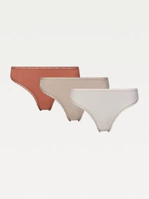 Bielizny Tommy Hilfiger 3-Pack Floral Koronkowe Trim Thongs Damskie Złote | TH406VAC