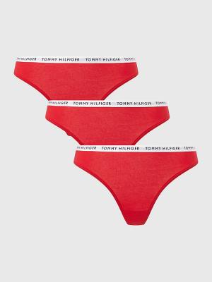 Bielizny Tommy Hilfiger 3-Pack Recycled Bawełniane Thongs Damskie Czerwone | TH703WLD