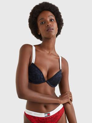 Bielizny Tommy Hilfiger Floral Koronkowe Logo Paskiem Push-Up Bra Damskie Niebieskie | TH918FMK