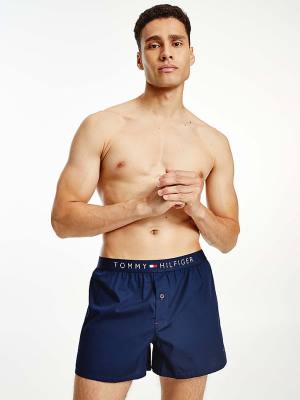 Bielizny Tommy Hilfiger Smart Bawełniane Poplin Boxers Męskie Niebieskie | TH205BIA