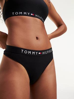 Bielizny Tommy Hilfiger Stretch Bawełniane Stringi Damskie Czarne | TH129TWJ