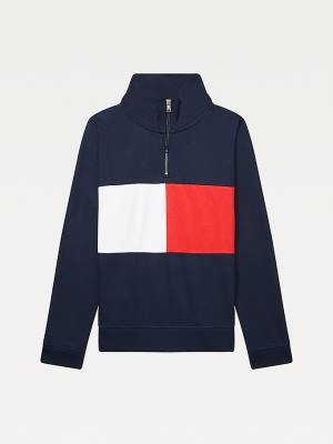 Bluzy Tommy Hilfiger Adaptive Zipped Neck Flag Damskie Niebieskie | TH146UND