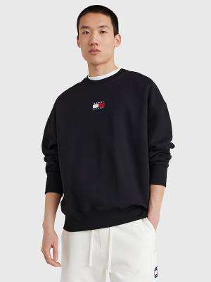 Bluzy Tommy Hilfiger Badge Crew Neck Męskie Czarne | TH571ZIA