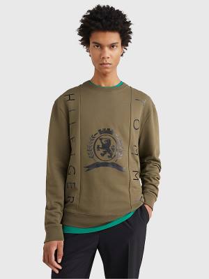 Bluzy Tommy Hilfiger Crest Crew Neck Męskie Khaki | TH580RUM