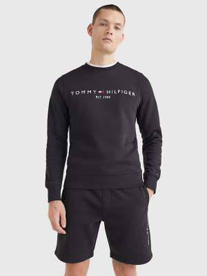 Bluzy Tommy Hilfiger Crew Neck Logo Męskie Czarne | TH140YOP