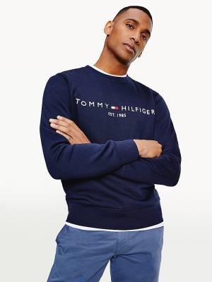 Bluzy Tommy Hilfiger Crew Neck Logo Męskie Niebieskie | TH159JXQ