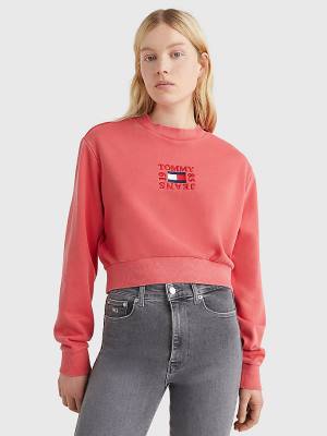 Bluzy Tommy Hilfiger Cropped Logo Damskie Czerwone | TH132CTP