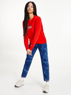 Bluzy Tommy Hilfiger Essential Logo Crew Neck Damskie Czerwone | TH302ZQG