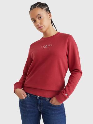 Bluzy Tommy Hilfiger Essential Logo Crew Neck Damskie Czerwone | TH516GTM