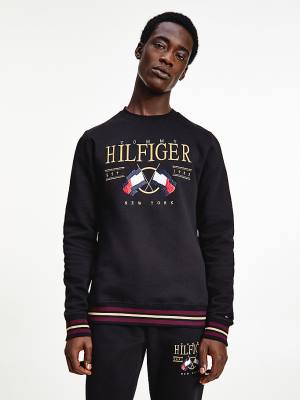 Bluzy Tommy Hilfiger Exclusive Flag Logo Męskie Czarne | TH629BGF