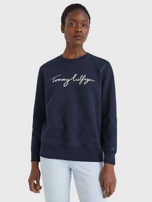 Bluzy Tommy Hilfiger Graphic Crew Neck Damskie Niebieskie | TH493MBJ