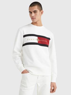 Bluzy Tommy Hilfiger Icons Logo Crew Neck Męskie Białe | TH324ERK