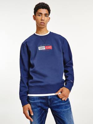 Bluzy Tommy Hilfiger Logo Crew Neck Męskie Niebieskie | TH950GON