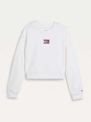 Bluzy Tommy Hilfiger Logo Embroidery Cropped Dziewczynka Białe | TH750LXS