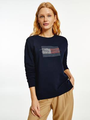 Bluzy Tommy Hilfiger Organic Bawełniane Signature Logo Damskie Niebieskie | TH356SXV