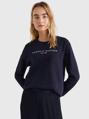 Bluzy Tommy Hilfiger Organic Bawełniane Crew Neck Damskie Niebieskie | TH385VPX