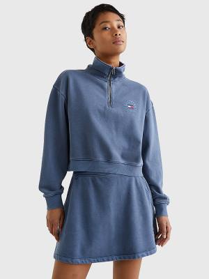 Bluzy Tommy Hilfiger Quarter Zip Relaxed Fit Damskie Niebieskie | TH840TBY