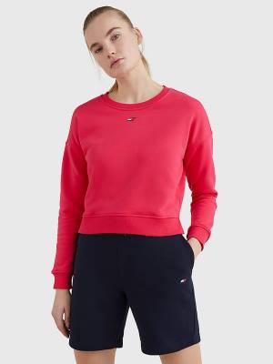 Bluzy Tommy Hilfiger Sportowe Flag Relaxed Fit Damskie Różowe | TH293UMG