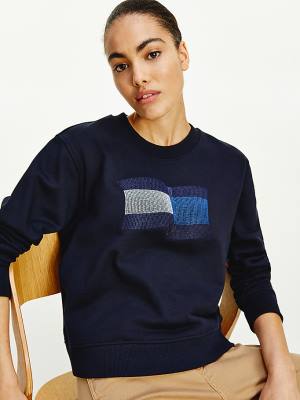 Bluzy Tommy Hilfiger Tommy Icons Crew Neck Damskie Niebieskie | TH037CHM