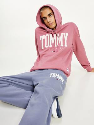 Bluzy Z Kapturem Tommy Hilfiger College Logo Męskie Różowe | TH780ZIM