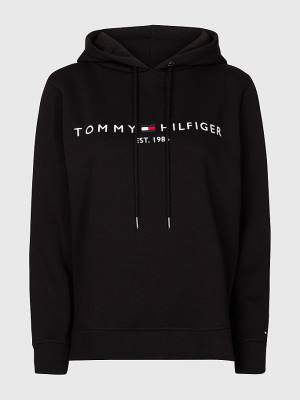 Bluzy Z Kapturem Tommy Hilfiger Curve Logo Drawstring Damskie Czarne | TH501SON