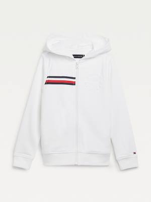 Bluzy Z Kapturem Tommy Hilfiger Embossed Logo Zip-Thru Chłopięce Białe | TH147GJX