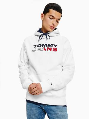 Bluzy Z Kapturem Tommy Hilfiger Essential Logo Męskie Białe | TH371FCL