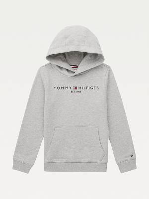 Bluzy Z Kapturem Tommy Hilfiger Essential Logo Organic Bawełniane Dziewczynka Szare | TH403RKN