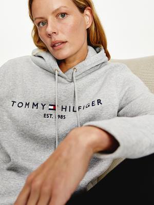 Bluzy Z Kapturem Tommy Hilfiger Essential Logo Damskie Szare | TH431TVS