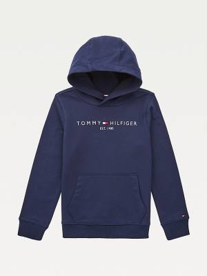 Bluzy Z Kapturem Tommy Hilfiger Essential Logo Organic Bawełniane Dziewczynka Niebieskie | TH701DYV