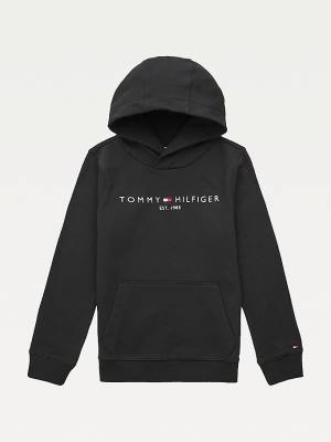 Bluzy Z Kapturem Tommy Hilfiger Essential Logo Organic Bawełniane Chłopięce Czarne | TH730VXC