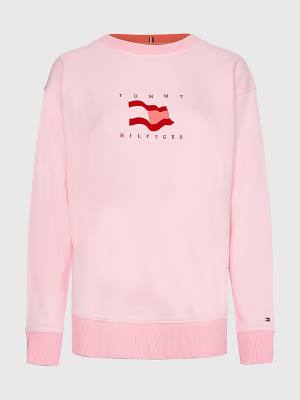 Bluzy Z Kapturem Tommy Hilfiger Flag Detail Relaxed Fit Sweatshirt Damskie Różowe | TH173JLC