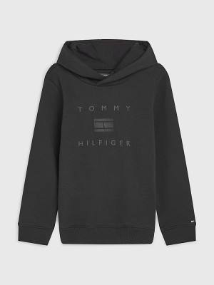 Bluzy Z Kapturem Tommy Hilfiger Flag Logo Chłopięce Czarne | TH685IRO