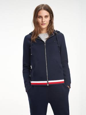 Bluzy Z Kapturem Tommy Hilfiger Heritage Zip-Thru Damskie Niebieskie | TH204LOU