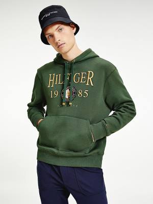 Bluzy Z Kapturem Tommy Hilfiger Icons Logo Embroidery Relaxed Fit Męskie Zielone | TH479UZW