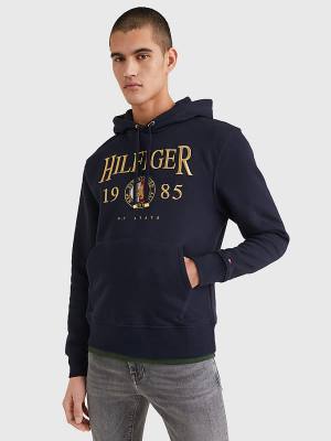 Bluzy Z Kapturem Tommy Hilfiger Icons Logo Embroidery Relaxed Fit Męskie Niebieskie | TH532BJK