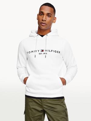 Bluzy Z Kapturem Tommy Hilfiger Logo Męskie Białe | TH196NAL