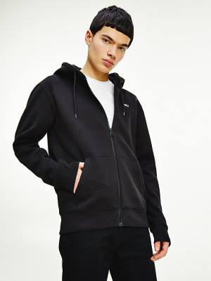 Bluzy Z Kapturem Tommy Hilfiger Organic Bawełniane Fleece Zip-Thru Męskie Czarne | TH753RXV