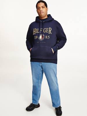 Bluzy Z Kapturem Tommy Hilfiger Plus Icons Logo Embroidery Relaxed Fit Męskie Niebieskie | TH519INA