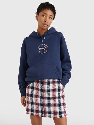 Bluzy Z Kapturem Tommy Hilfiger Relaxed Timeless Signature Logo Damskie Niebieskie | TH135YID