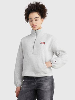 Bluzy Z Kapturem Tommy Hilfiger Relaxed Timeless Tommy Logo Half-Zip Sweatshirt Damskie Szare | TH621QDT