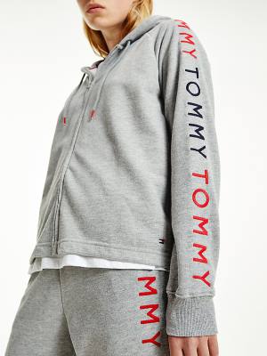 Bluzy Z Kapturem Tommy Hilfiger Repeat Logo Zip-Thru Damskie Szare | TH824TBO