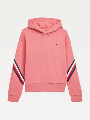 Bluzy Z Kapturem Tommy Hilfiger Signature Trim Slouchy Dziewczynka Czerwone | TH463SYO