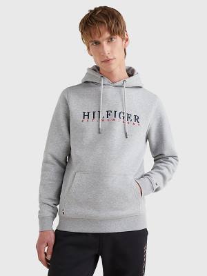 Bluzy Z Kapturem Tommy Hilfiger Signature Flex Fleece Logo Męskie Szare | TH876KOF