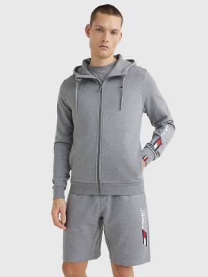 Bluzy Z Kapturem Tommy Hilfiger Sportowe Essential TH Cool Zip-Thru Męskie Szare | TH280SWL