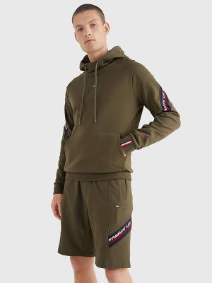 Bluzy Z Kapturem Tommy Hilfiger Sportowe TH Cool Tape Męskie Khaki | TH596RJV