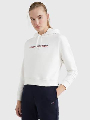 Bluzy Z Kapturem Tommy Hilfiger Sportowe Logo Relaxed Fit Damskie Białe | TH847MZU