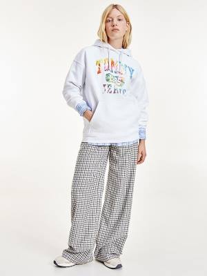 Bluzy Z Kapturem Tommy Hilfiger Tie-Dye Logo Oversized Damskie Białe | TH478ZJS