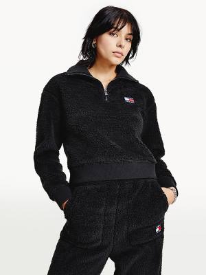 Bluzy Z Kapturem Tommy Hilfiger Tommy Badge Boxy Plush Fleece Sweatshirt Damskie Czarne | TH037BSY